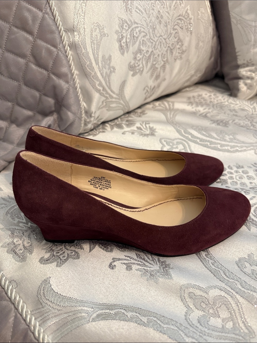 Nine West Wine Burgundy Suede Low Wedge Flats